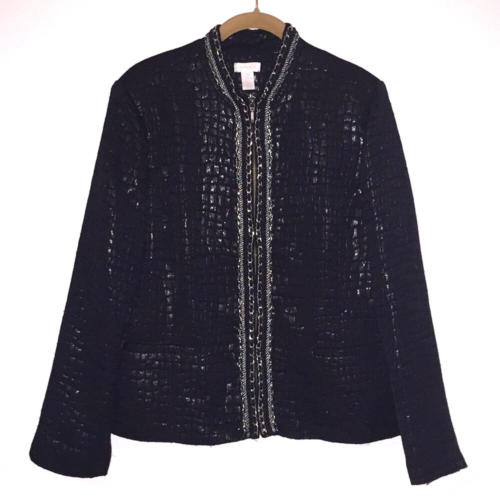 Chico's Alligator Pattern Black Jacket Size 2 - image 1